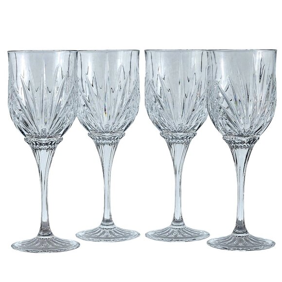 Cristal D'Arques Madrigal Water Goblet Glasses 8.5" set/4 fan cut crystal ribbed - Picture 1 of 9